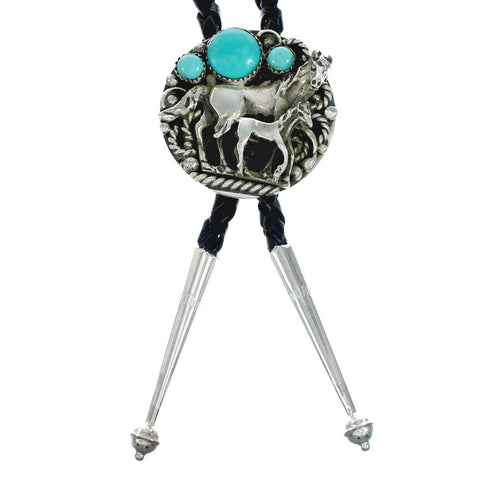 Navajo Turquoise Sterling Silver Horse Bolo Tie TX10174